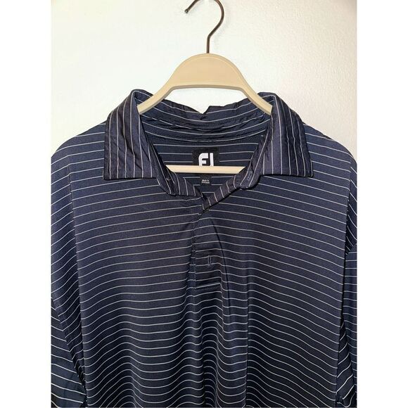 FJ Footjoy XXL Golf Polo Navy Striped - Picture 2 of 4